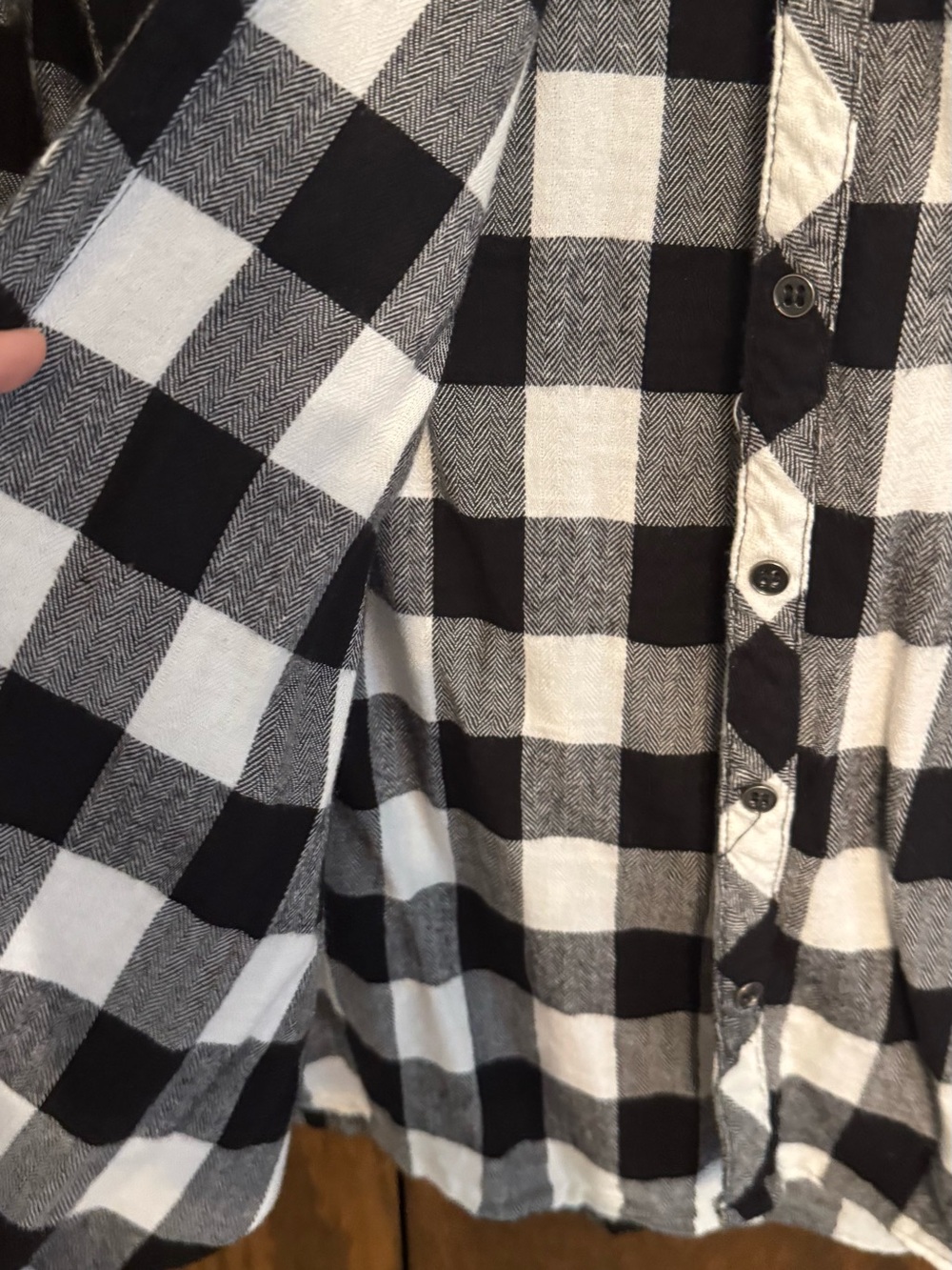 Women’s Black and White Buffalo Plaid Button-Down Shirt - Picture 6 of 7